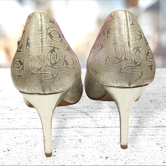 BEBE SAYDEE Women's High Heel Pumps w Logo Print Silver 9 - Picture 3 of 11